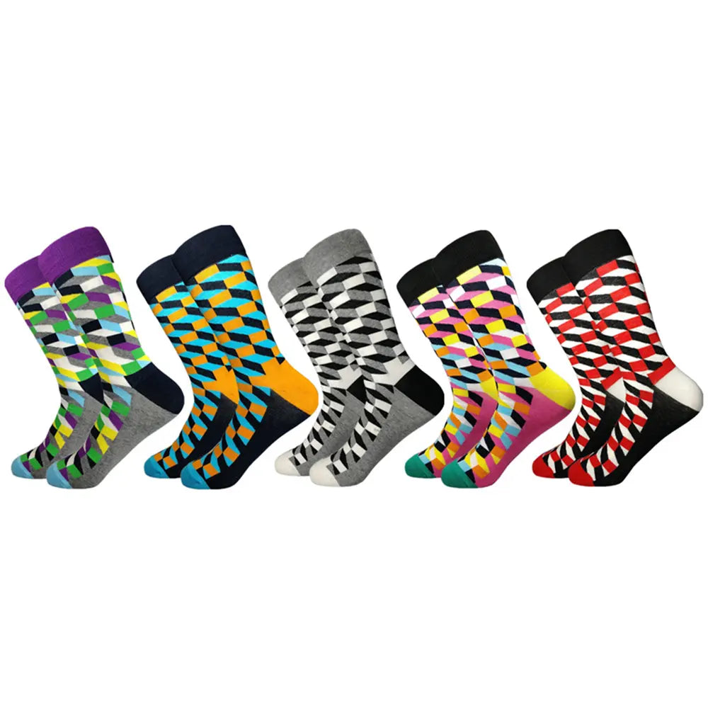 5 Pairs Men's Novelty Cotton Socks Colorful Pattern Funny Crew"