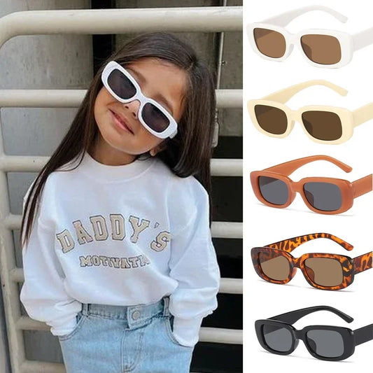 Kids Vintage Frosted Rectangle Sunglasses –UV400 Shades for Boys & Girls