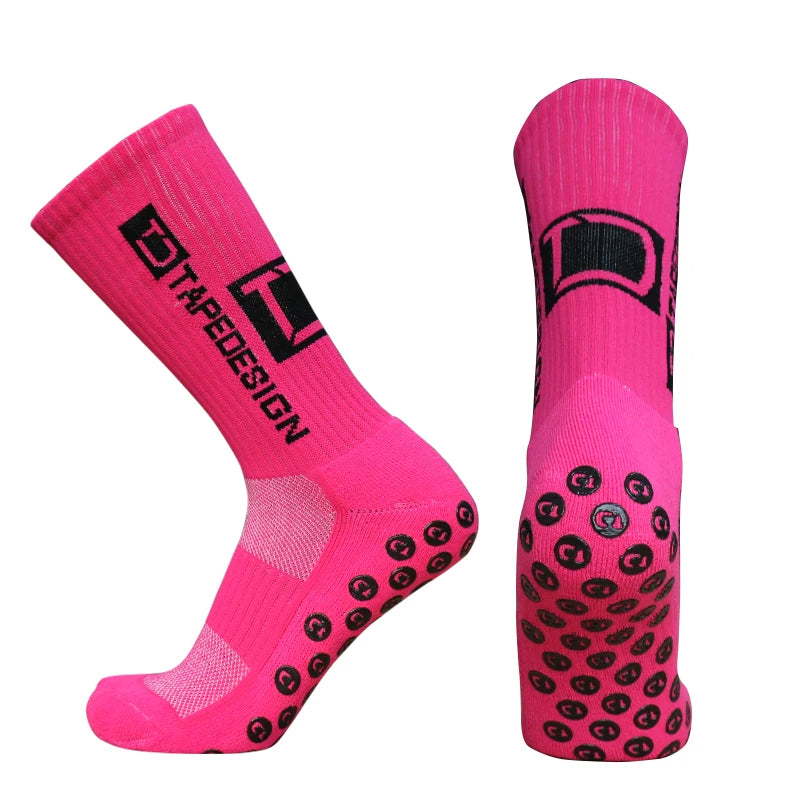 2 Pairs TapeDesign Football Socks Round Silicone Grip, Anti-Slip Sports Socks for Men & Women