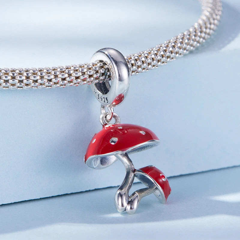 925 Silver Koi Fish & Red Mushroom Charm Bead for Bracelets & Necklaces