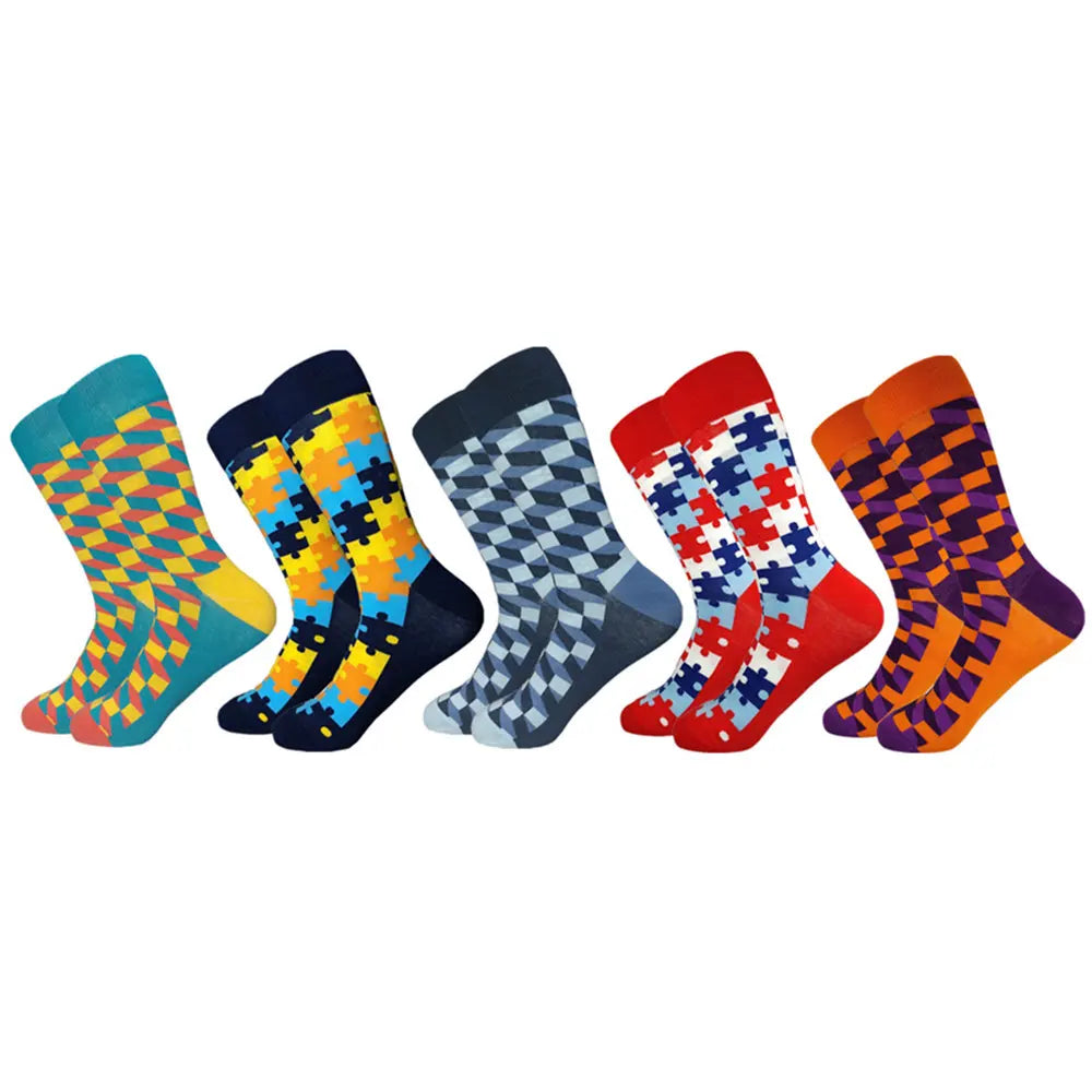 5 Pairs Men's Novelty Cotton Socks Colorful Pattern Funny Crew"