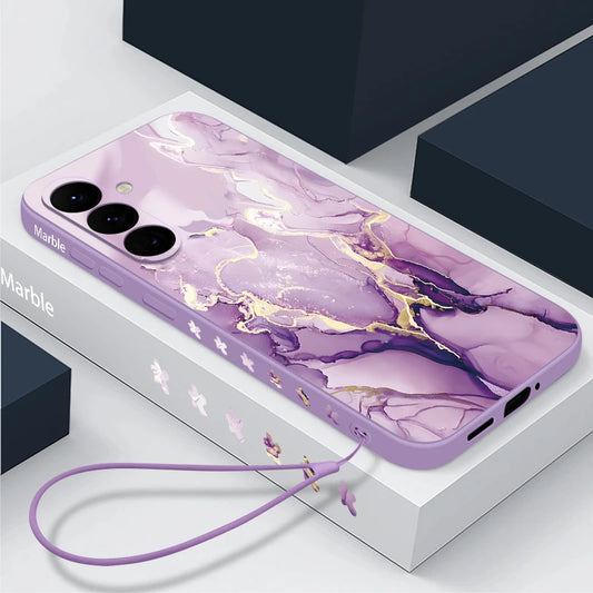 Colorful Marble Soft Case with Lanyard for Samsung Galaxy Phone Cover