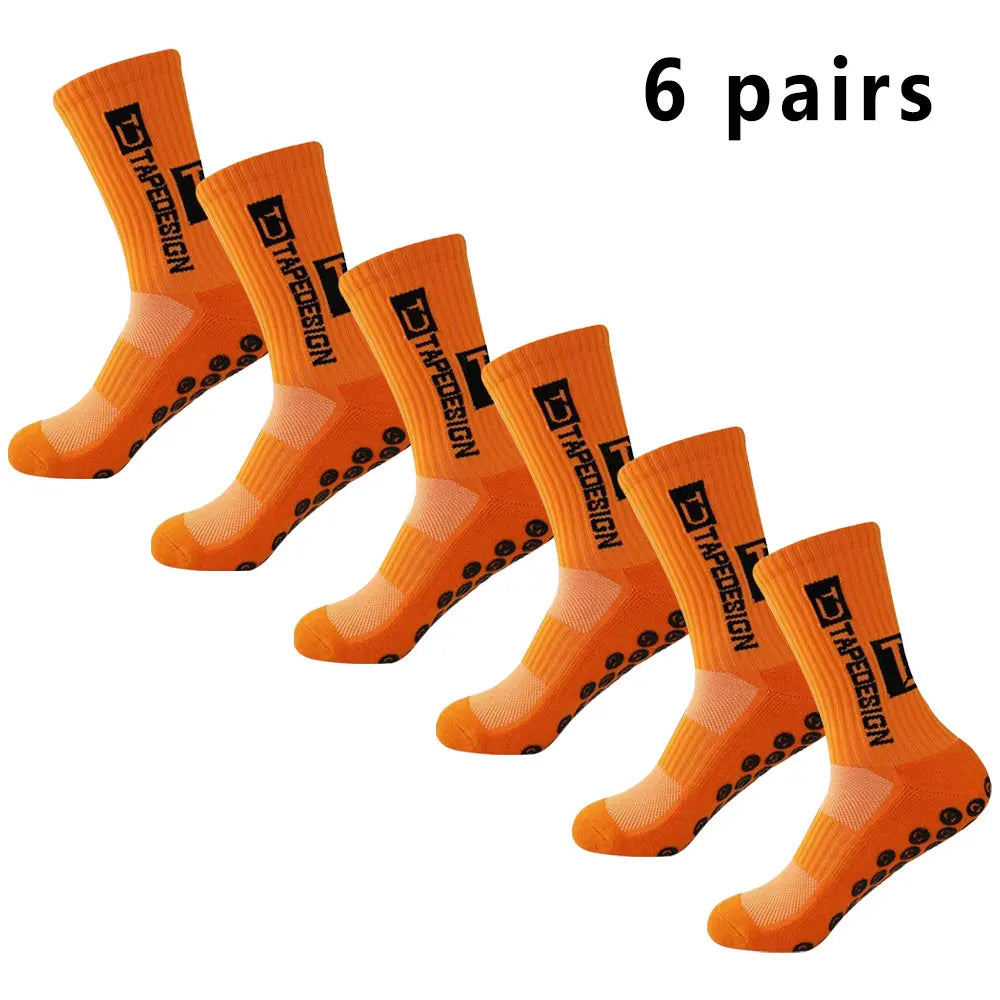 6 Pairs Men's Football Socks Non-Slip Grip Sports Mid-Calf Basketball Yoga