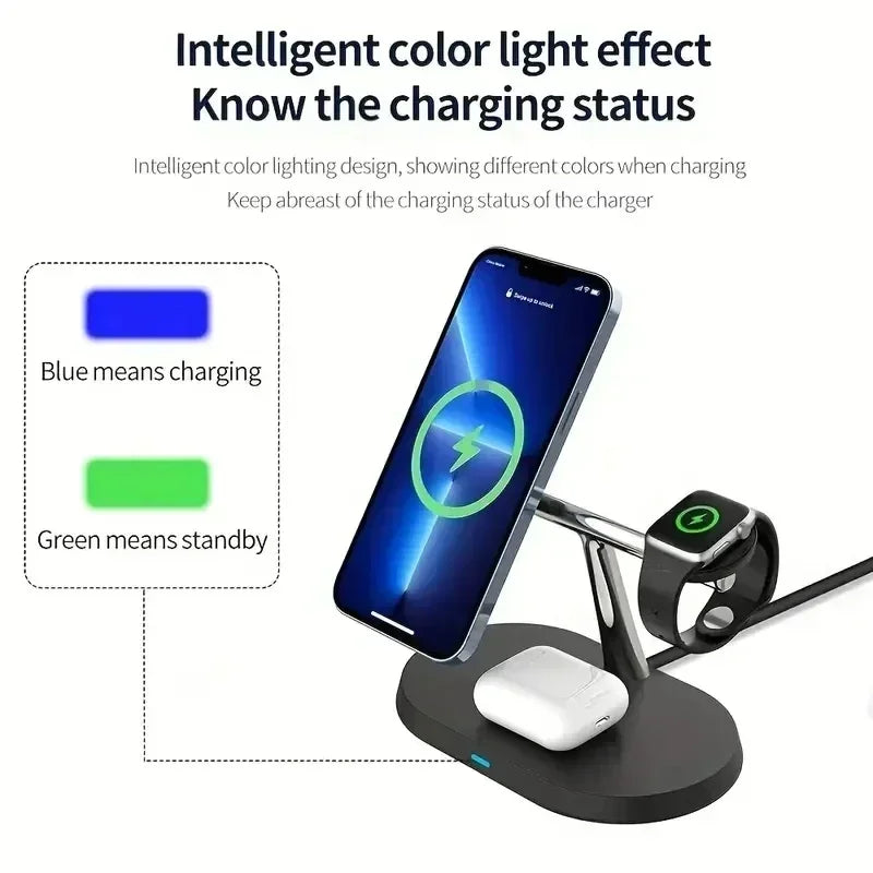 3-in-1 Magnetic Fast Wireless Charging Station | For iPhone 16 15 14 13 Pro Max, Apple Watch 9 8, AirPods Pro | MagSafe Stand