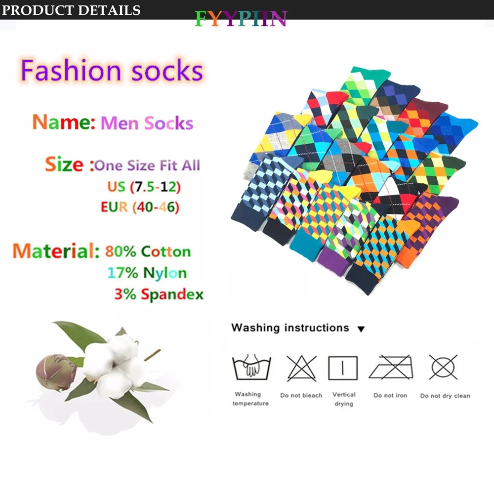 5 Pairs Men's Novelty Cotton Socks Colorful Pattern Funny Crew"