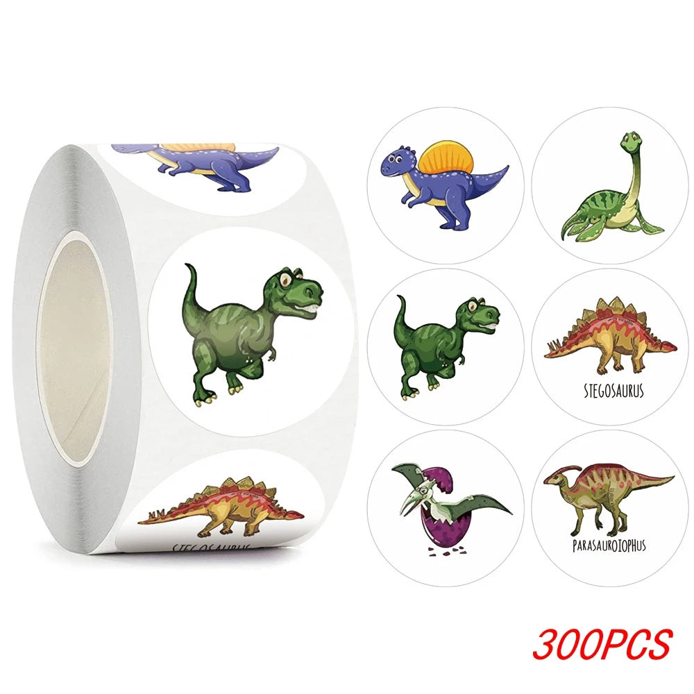 100-500PCS 1 Round Dinosaur Stickers Kids Teacher Reward Incentive Roll