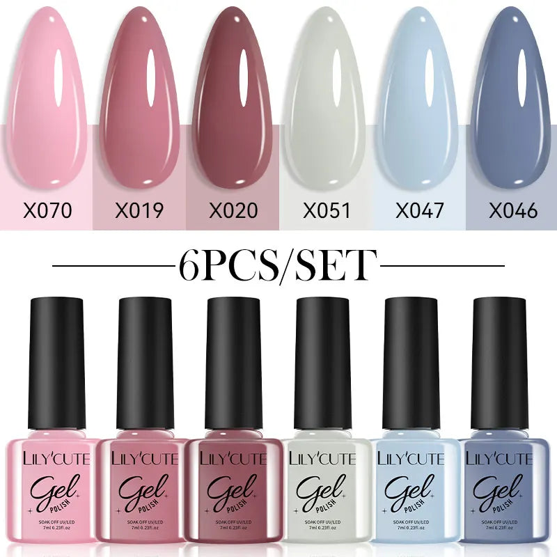 6Pcs 7ml Coffee Series Gel Nail Polish Set Soak Off UV LED Manicure Kit