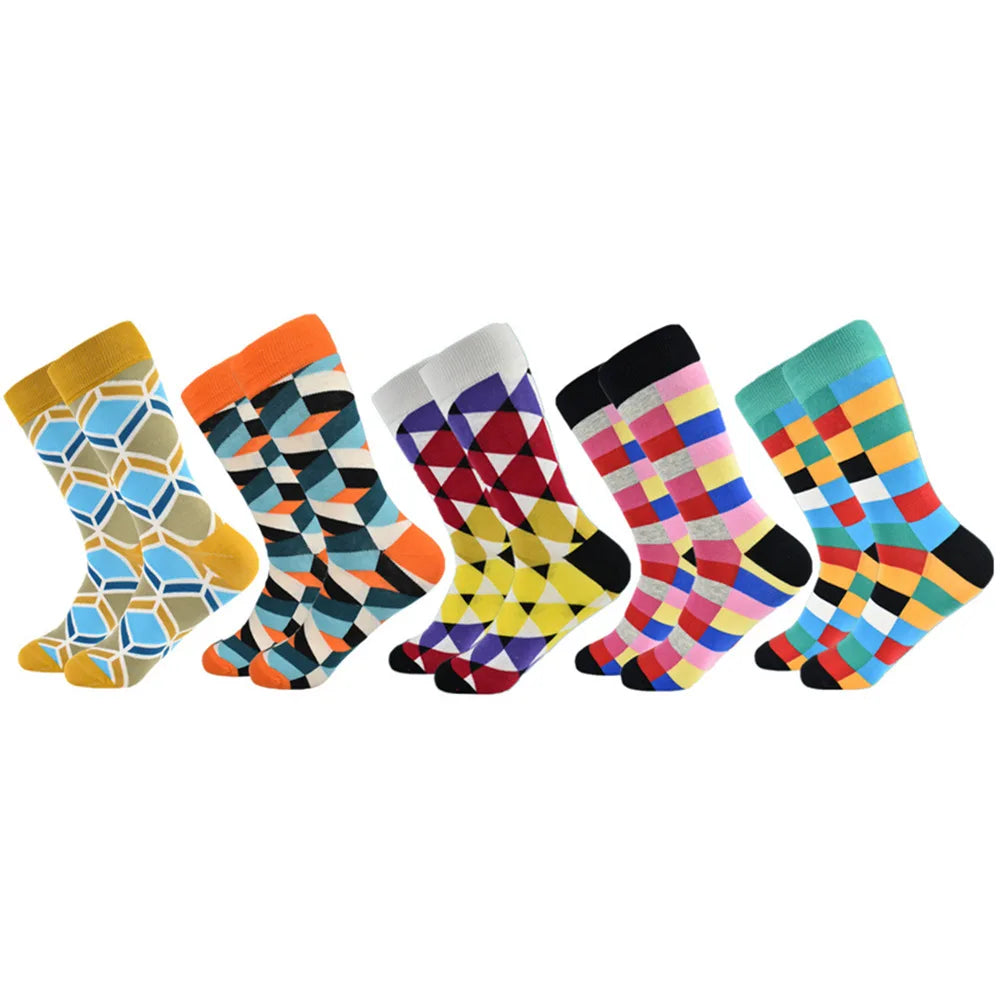 5 Pairs Men's Novelty Cotton Socks Colorful Pattern Funny Crew"