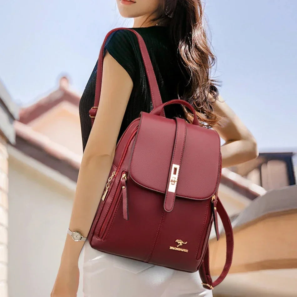 Women Large Capacity Backpack High Quality Leather Vintage Bags for Women