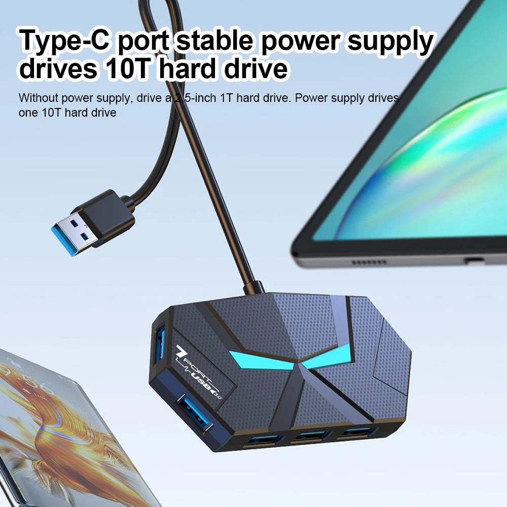 7-Port USB 3.0 Hub Type-C Docking Station 5Gbps Splitter for Laptop & PC