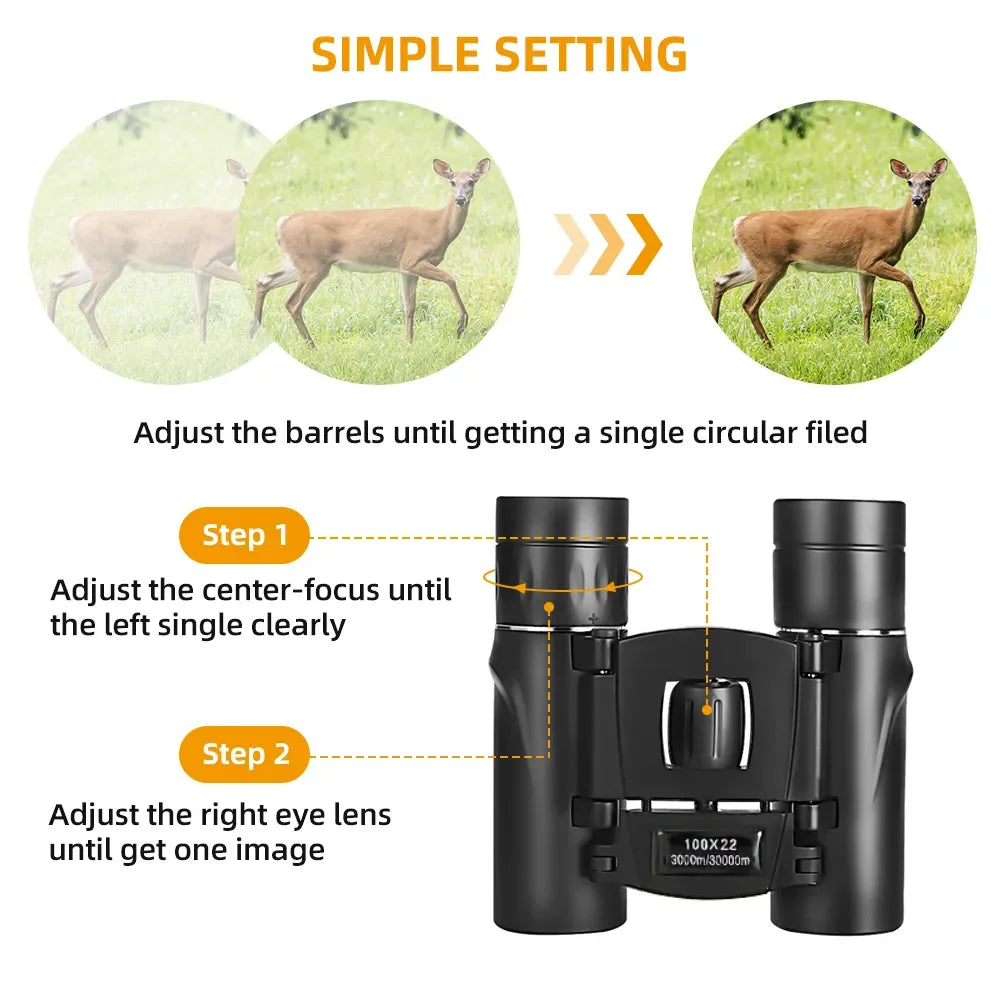 100x22 High-Power Binoculars Mini Night Vision Portable Telescope Outdoor