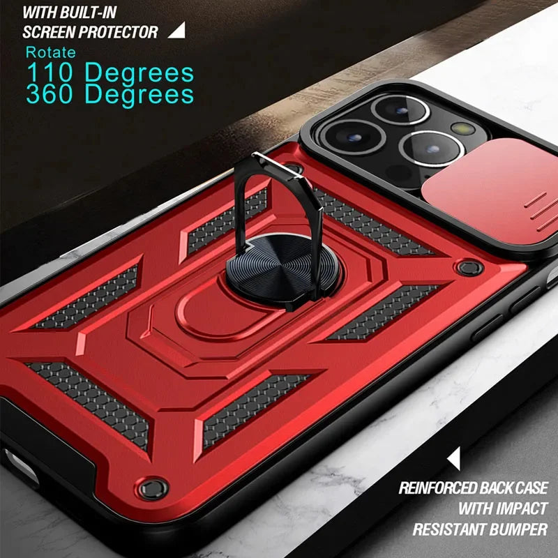 Camera Lens Protector Case For iPhone 16 13 12 11 Pro Max With Ring Stand Cases For iPhone 15 14 Pro Xs Max 16 8 7 Plus XR Cover