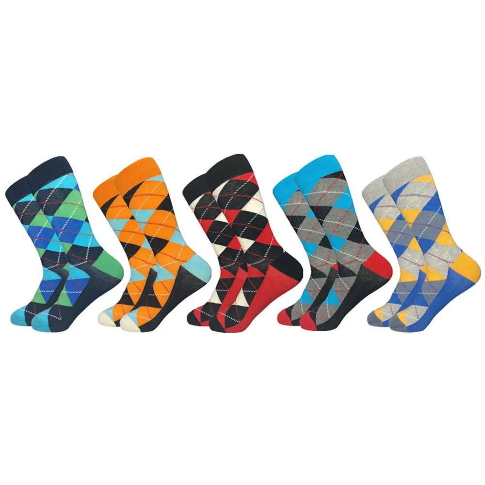 5 Pairs Men's Novelty Cotton Socks Colorful Pattern Funny Crew"