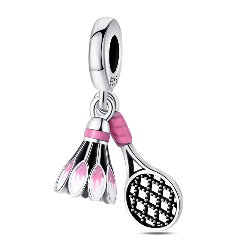 silver Dumbbell Badminn Soccer Charm Beads for Bracelet & Necklace Gift