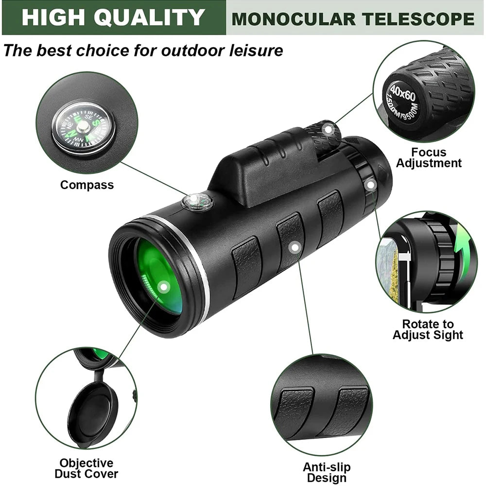 10x42 HD Monocular Telescope BAK4 Prism for Hunting Camping Bird Watching