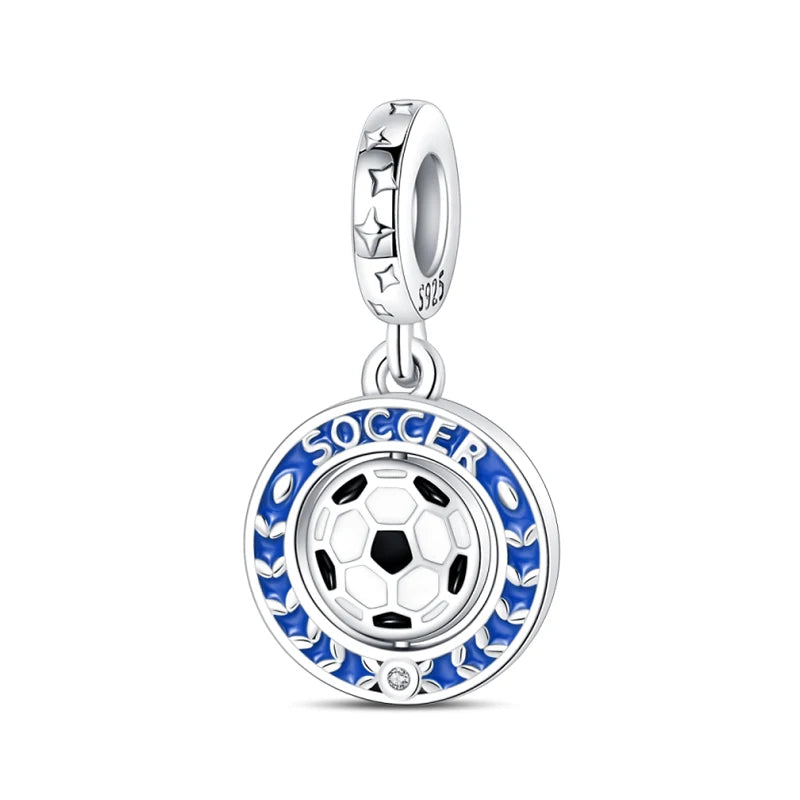silver Dumbbell Badminn Soccer Charm Beads for Bracelet & Necklace Gift