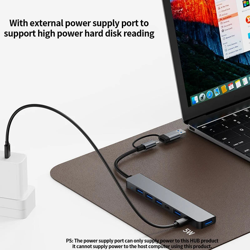 USB C Hub USB Hub 3.0, Aluminum 7 in 1 USB Extender, USB Splitter with USB 3.0, 4 X USB 2.0 and 2 USB C Ports USB Distributor