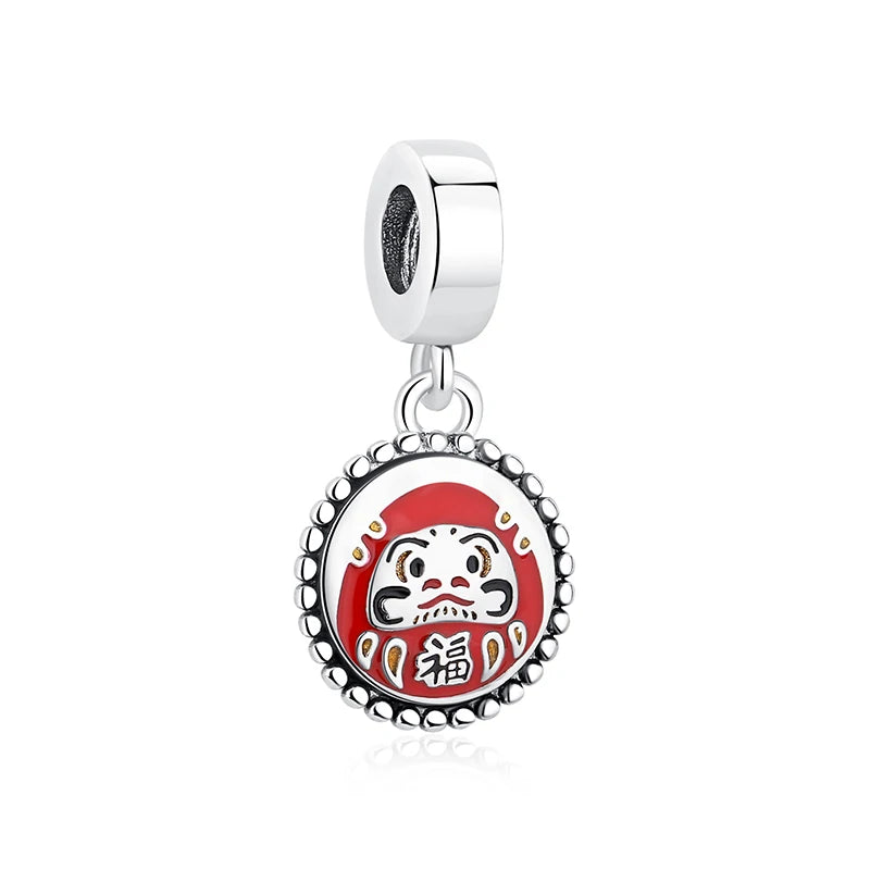Silver Japanese Doll Fortune Cat Charm Bead for Bracelets
