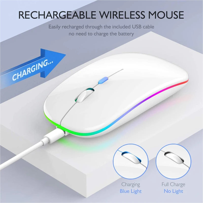 LED Wireless Bluetooth Mouse Rechargeable Silent Dual Mode for Laptop PC