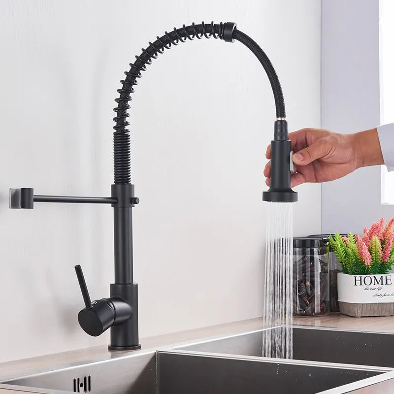 Matte Black Pull-Down Kitchen Brass Spring Dual Mode Sink Mixer Tap