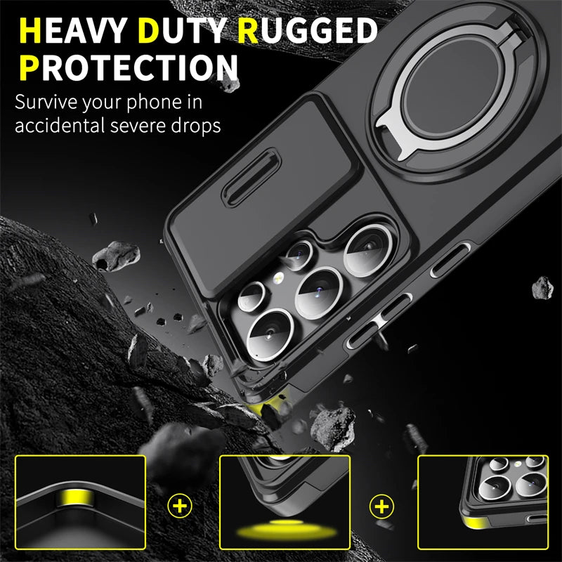 For Samsung Galaxy S25 Ultra Case Magnetic Holder Ring Phone Case For Samsung S25 + Plus S 25 Ultra Slide Camera Back Cover