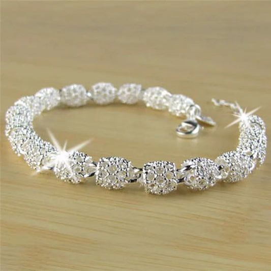 925 Sterling Silver Heart Zircon Chain Bracelet for Women Wedding Gift