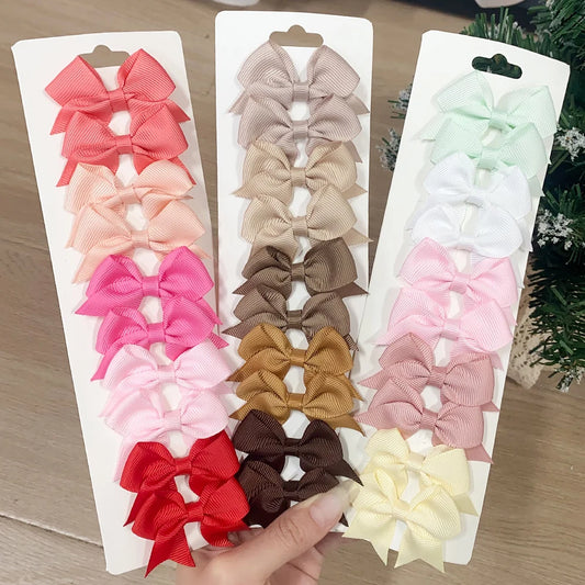 10PCS Cute Ribbon Bow Hair Clips for Baby Girls Handmade Barrettes Set