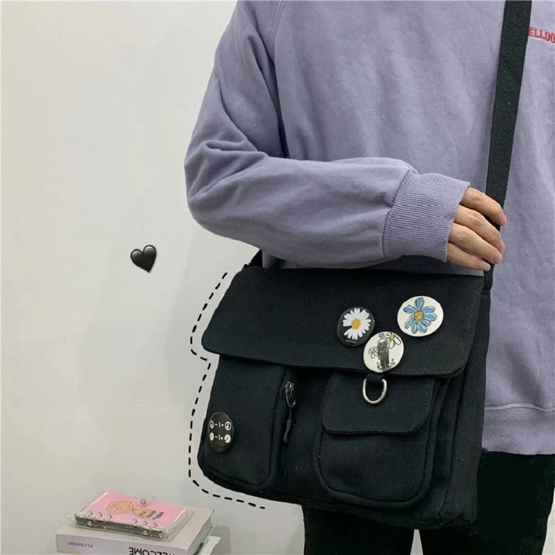 Women Canvas Messenger Bag Youth Ladies Fashion Shoulder Bag Student Large Capacity Female Crossbody Bags Woman Packet