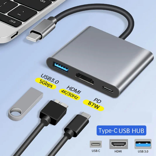 3-in-1 USB-C Hub 100W Power 4K HDMI USB 3.0 Adapter for MacBook & Steam Deck