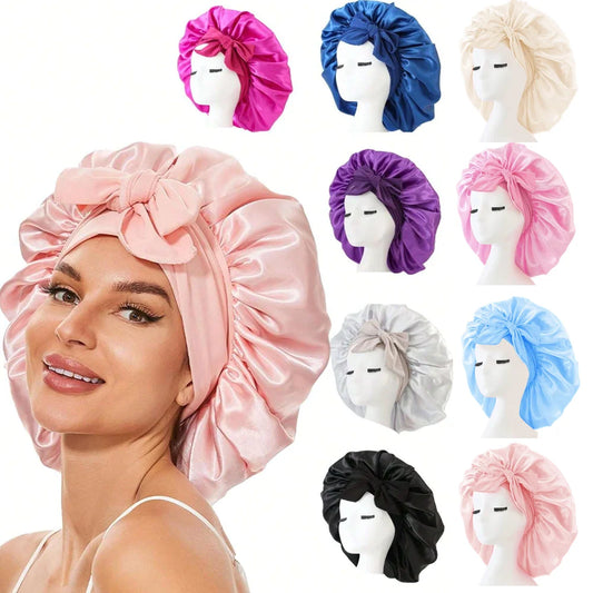 Adjustable Satin Silk Bonnet with Tie Band for Sleeping Hair Protection