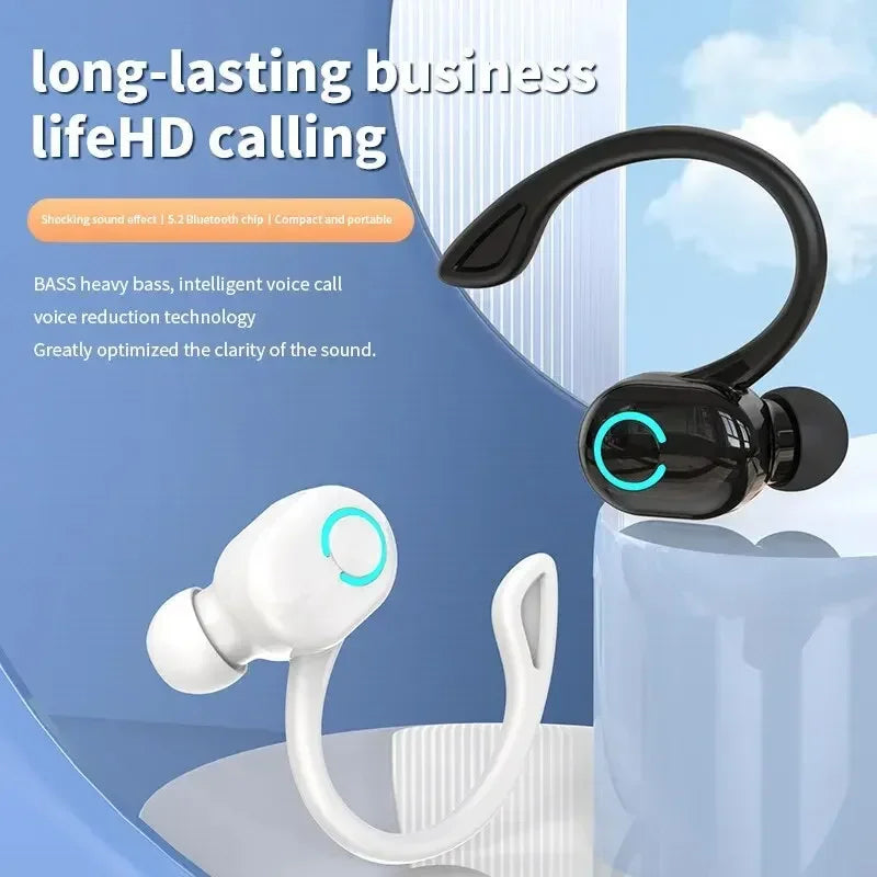 Bluetooth 5.2 Wireless Ear-Hook Headphone  HiFi Bass, Noise Cancelling, Mic, Sports & Gaming