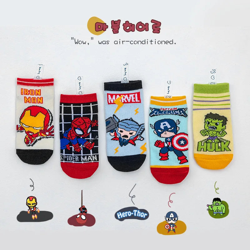 5 Pairs Kids Spiderman Socks Cartoon Boys Short Ankle 1-12Y Gift