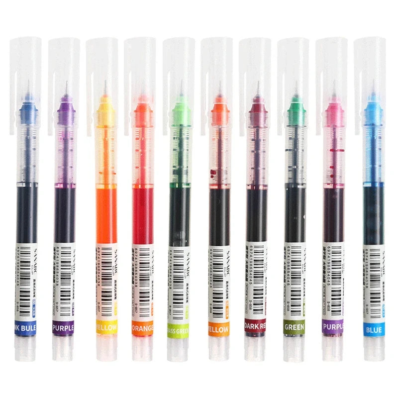 10PCS Needle Tip Gel Pens Liquid Ink Ballpoint for School Office Writing