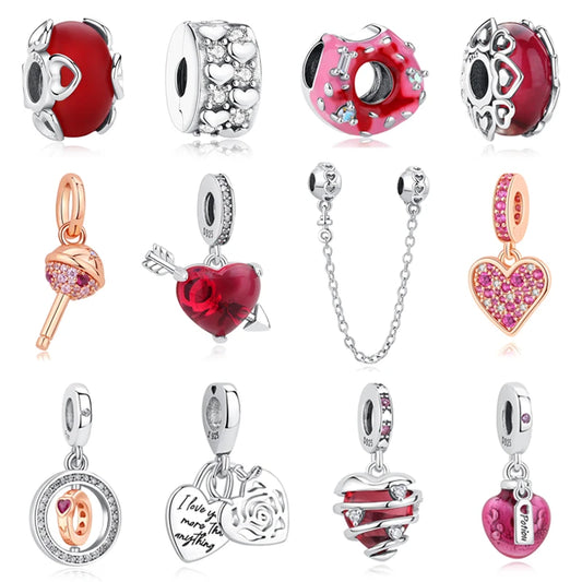 925 Silver Love Heart Charm Bead for Bracelets & Necklaces Valentine's Gift