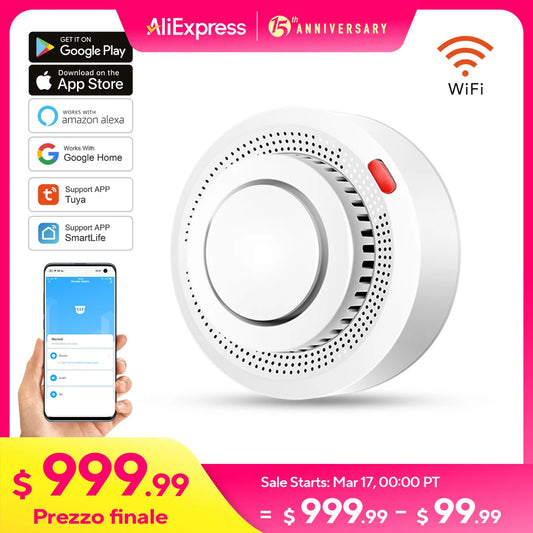 WiFi Smart Smoke Detector 85dB Fire Alarm Sensor with APP Control