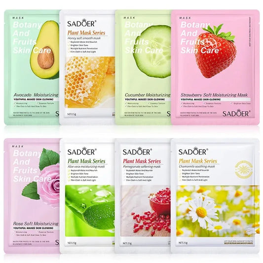 8pcs Natural Plant Face Masks – Hydrating & Firming Korean Skincare Set