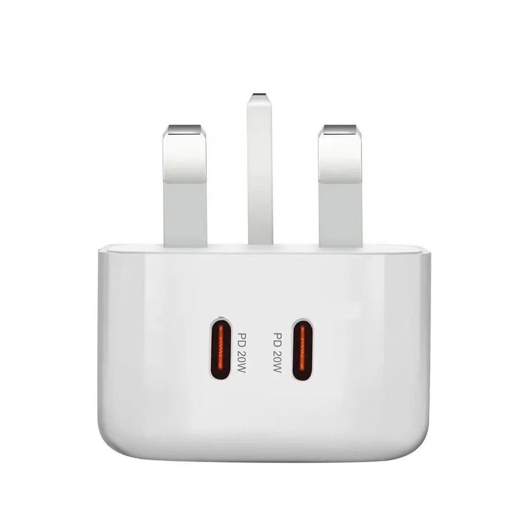 40W Dual USB-C PD Fast Wall Charger for iPhone 11-15 iPad Xiaomi Huawei