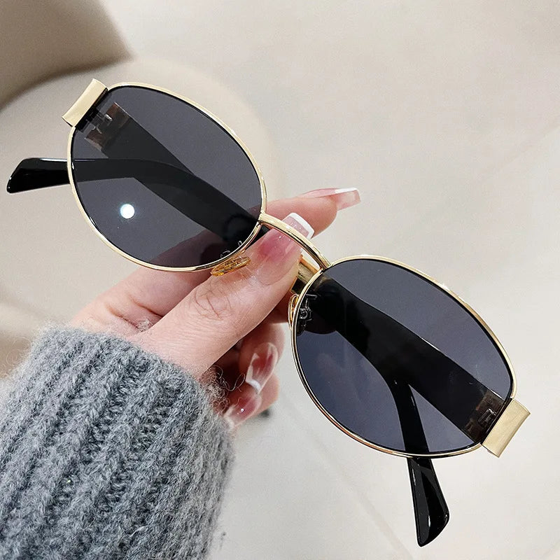 Retro Oval Sunglasses Women Men Metal Frame UV400 Luxury Classic Shades