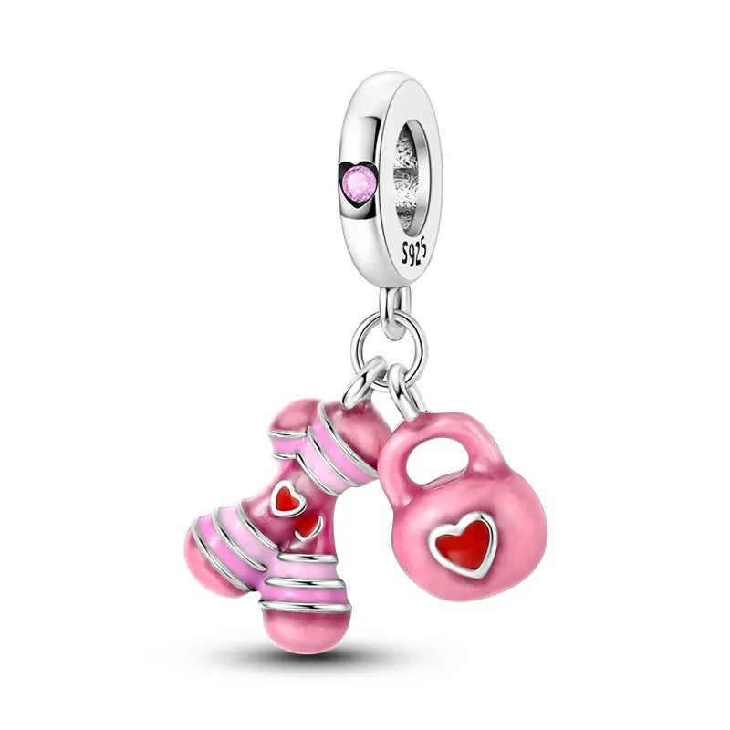 silver Dumbbell Badminn Soccer Charm Beads for Bracelet & Necklace Gift
