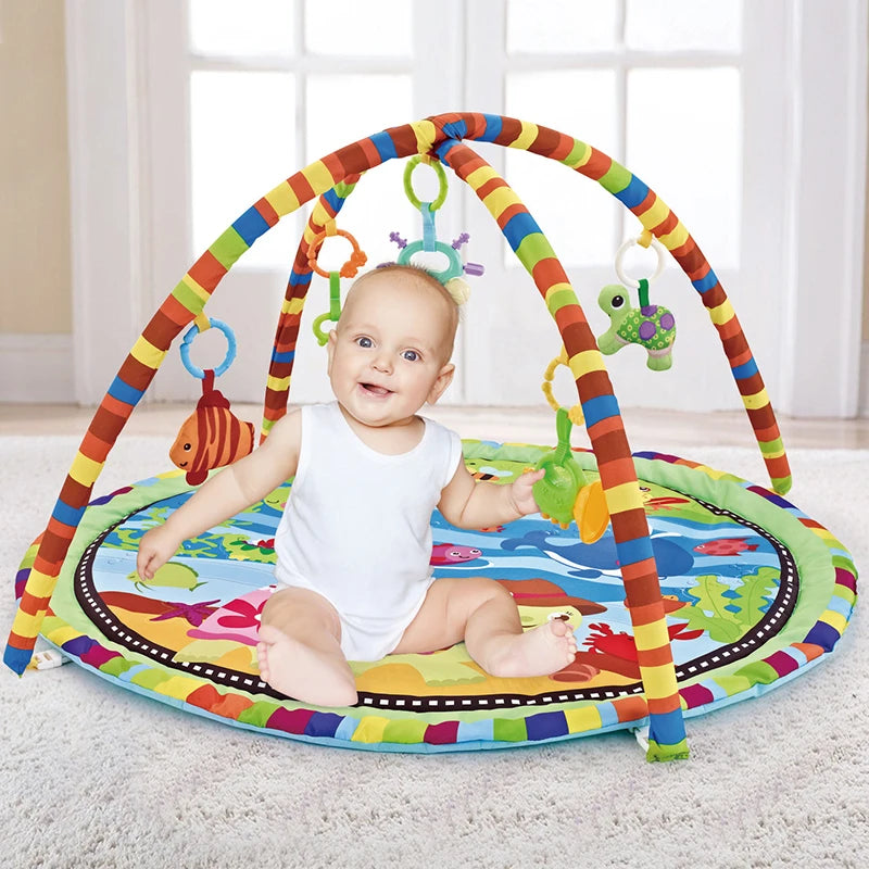 Educational Baby Play Mat & Activity Gym | Infant Crawling Blanket with Play Rack | Soft Kids Rug | Fitness Frame & Toy Gift