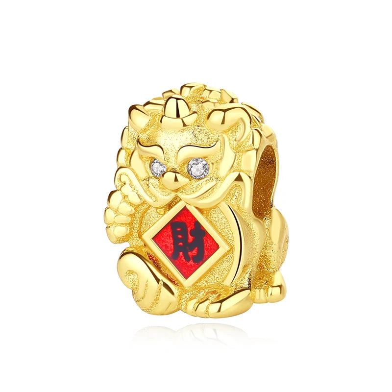 Silver Japanese Doll Fortune Cat Charm Bead for Bracelets