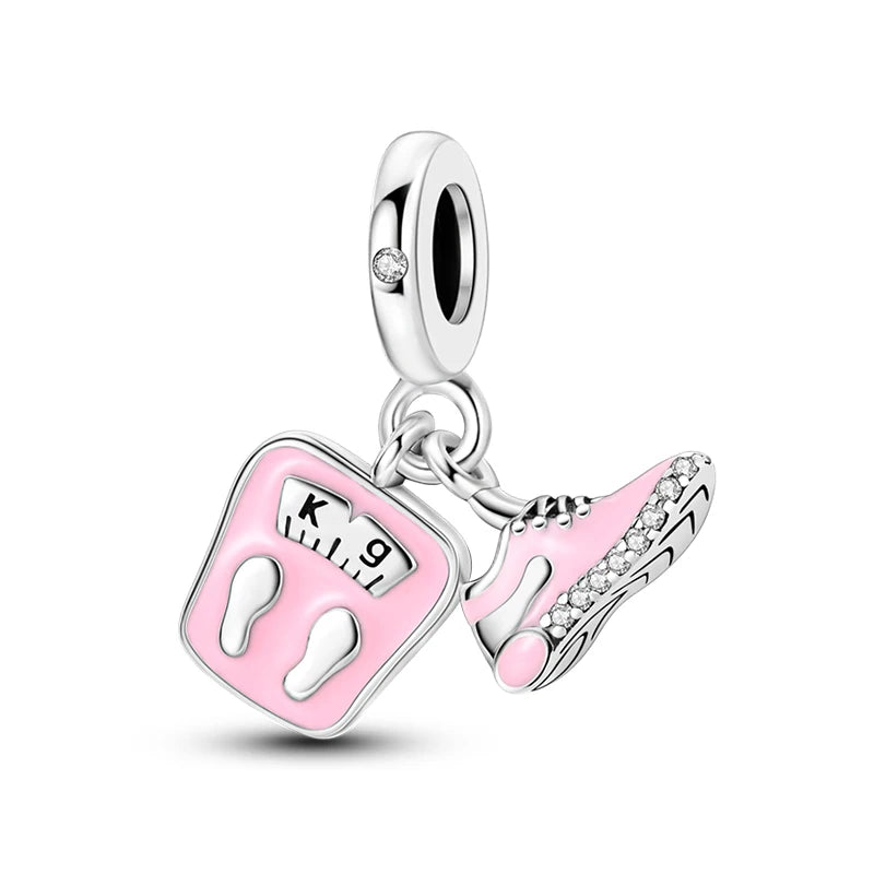 silver Dumbbell Badminn Soccer Charm Beads for Bracelet & Necklace Gift