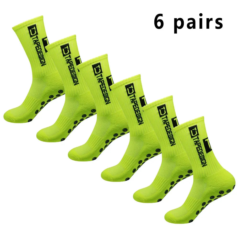 6 Pairs Men's Football Socks Non-Slip Grip Sports Mid-Calf Basketball Yoga