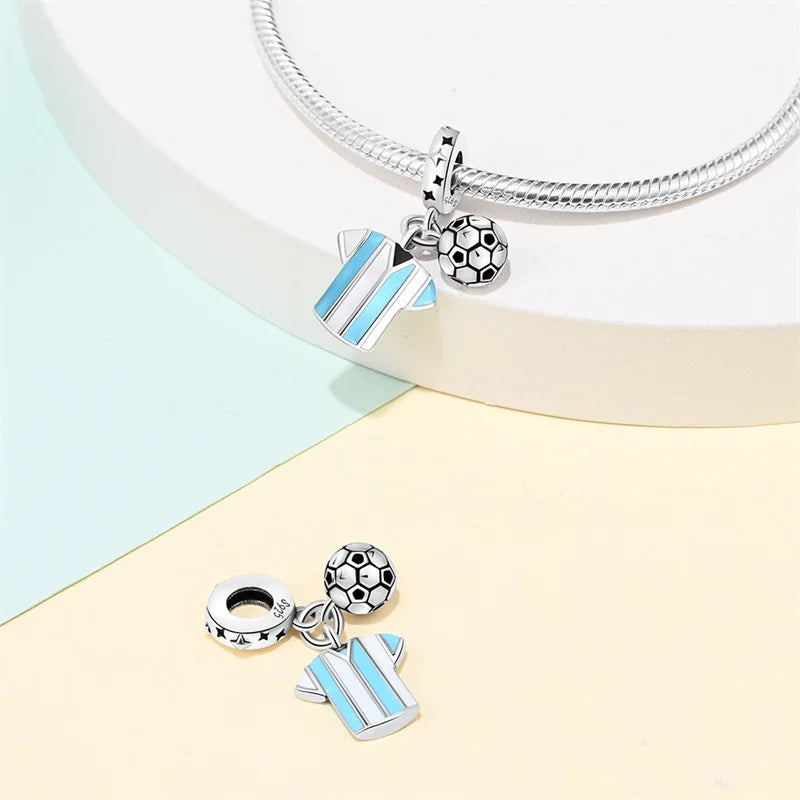 silver Dumbbell Badminn Soccer Charm Beads for Bracelet & Necklace Gift