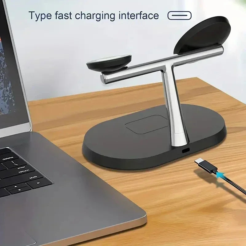 3-in-1 Magnetic Fast Wireless Charging Station | For iPhone 16 15 14 13 Pro Max, Apple Watch 9 8, AirPods Pro | MagSafe Stand