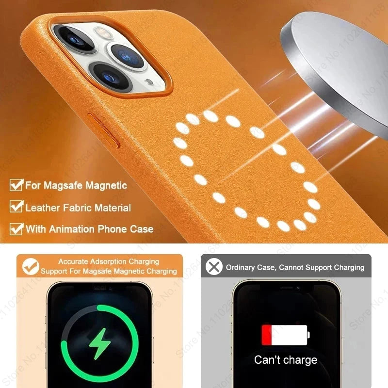 Animated Leather Case for iPhone MagSafe Magnetic Wireless Charging Cover