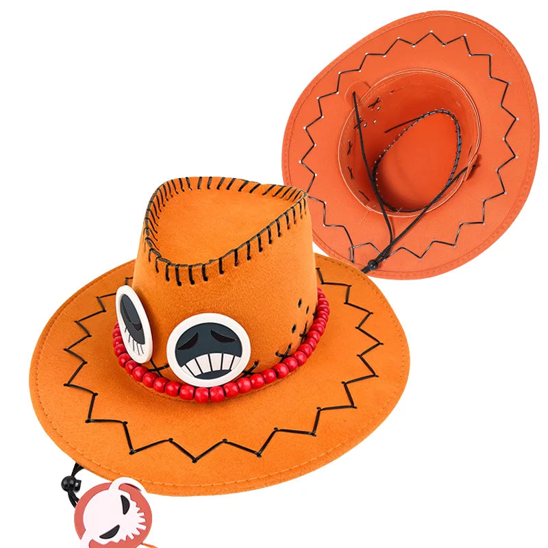 Anime Ace Orange Cowboy Hat  Unisex Luffy Cosplay Cap for Kids & Adults