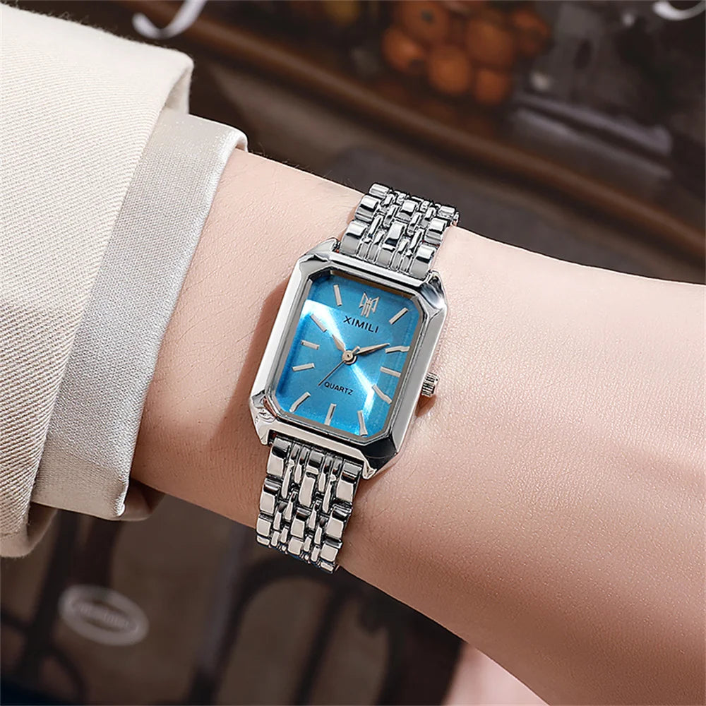 Luxury Women's Square Quartz Watch Gold Plated Stainless Steel Business