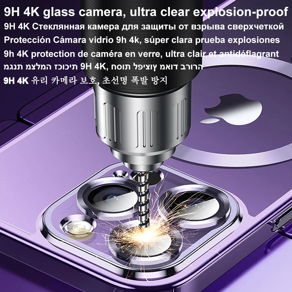 Magnetic Plating Case for iPhone 16 15 14 13 12 11 Pro Max Plus MagSafe Cover with Lens Protector