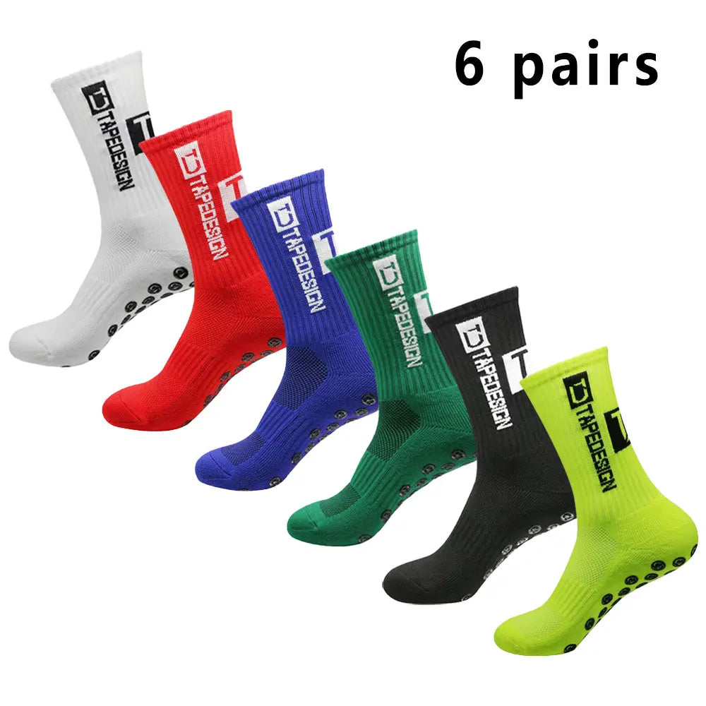 6 Pairs Men's Football Socks Non-Slip Grip Sports Mid-Calf Basketball Yoga